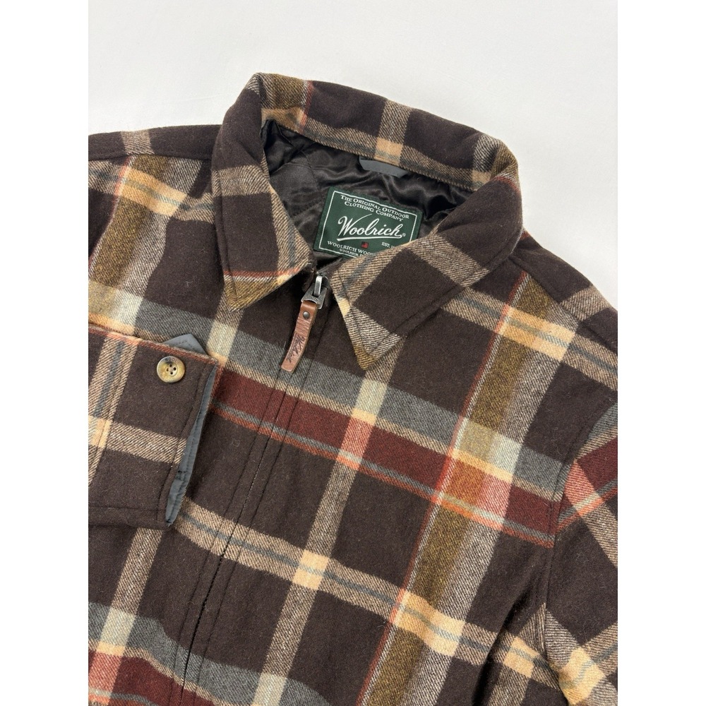 Vintage Woolrich Flannel Jacket Quilt Lined Full Zip, Brown Check Men's Large.